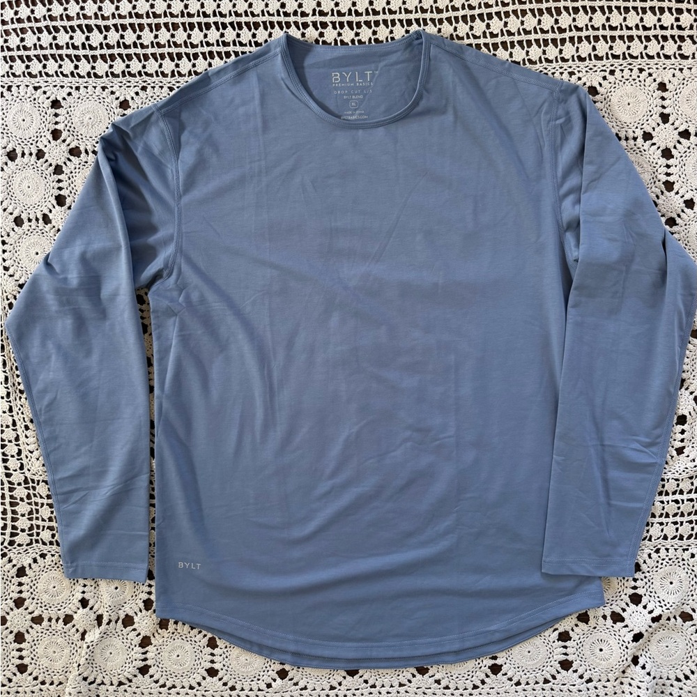 BYLT Basics Drop-Cut Long Sleeve Tee Men’s Size XL Blue Athletic Stretch Shirt